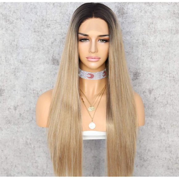 Ombre Blonde Straight Synthetic Lace Front Wig 24\